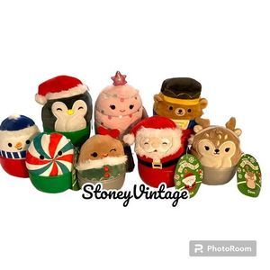 Squishmallows 4" Christmas Mystery Capsules, Plush Complete Set of 8 Garnet, Gin